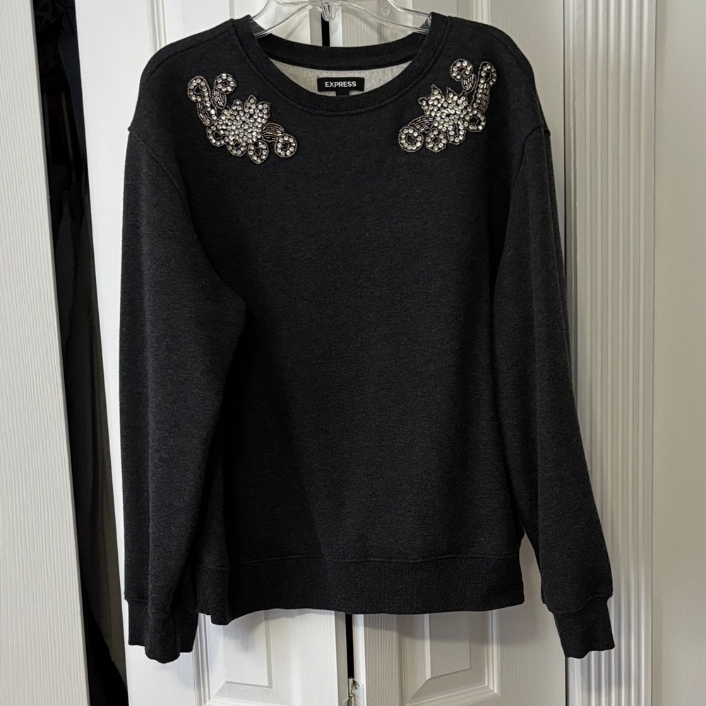 Express Charcoal Sweatshirt with Embellished Accents